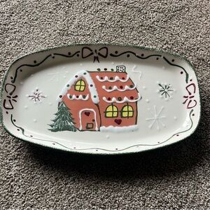 Festive Holiday Serving Platter with Gingerbread House Design Frankoma Design